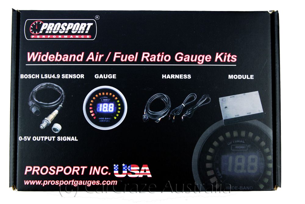 Prosport Evo Series Wideband Air Fuel Ratio Car Auto Gauge Kit 52mm Blue / Red
